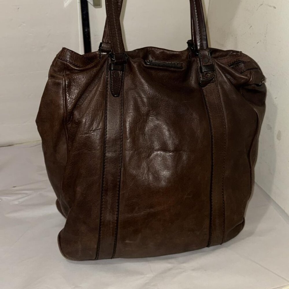 Vintage ❤️ BURBERRY Logo Leather Tote Bag Shoulder Bag Large Bag Dark Brown